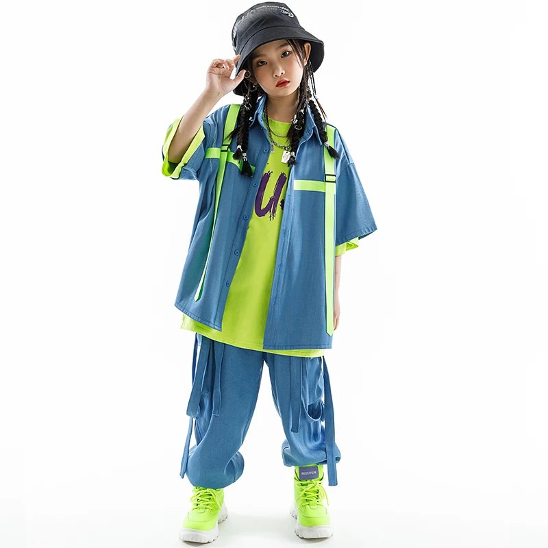New Ballroom Hip Hop Dance Costumes For Kids Loose Hiphop Kpop Outfits Girls Group Jazz Performance Stage Clothes DN15308