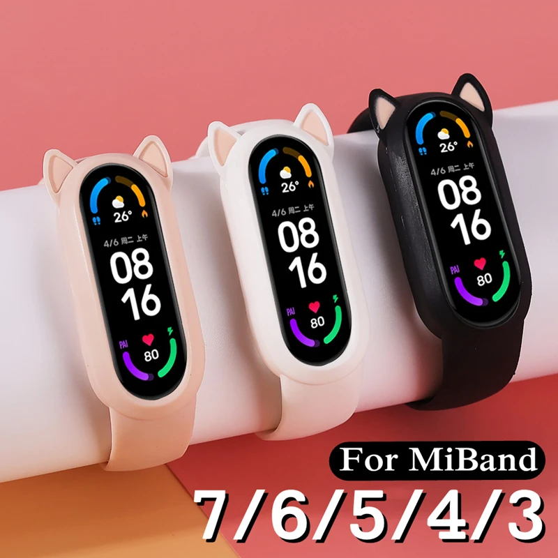 

Милый ремешок на запястье для MiBand 7 5 6 Kawaii Cat наушники браслет для Xiaomi Mi Band 3 4 7 силиконовый бампер с мультяшными кошачьими ушками 2022