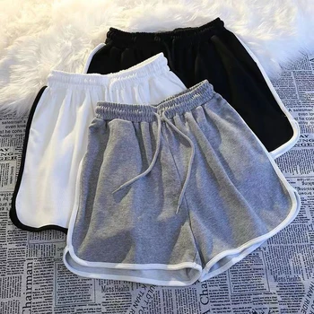 Black Striped Shorts Women Fashion White Baggy Sports Shorts Summer Ladies Korean Plus Size High Waist Wide Leg Short Pants New
