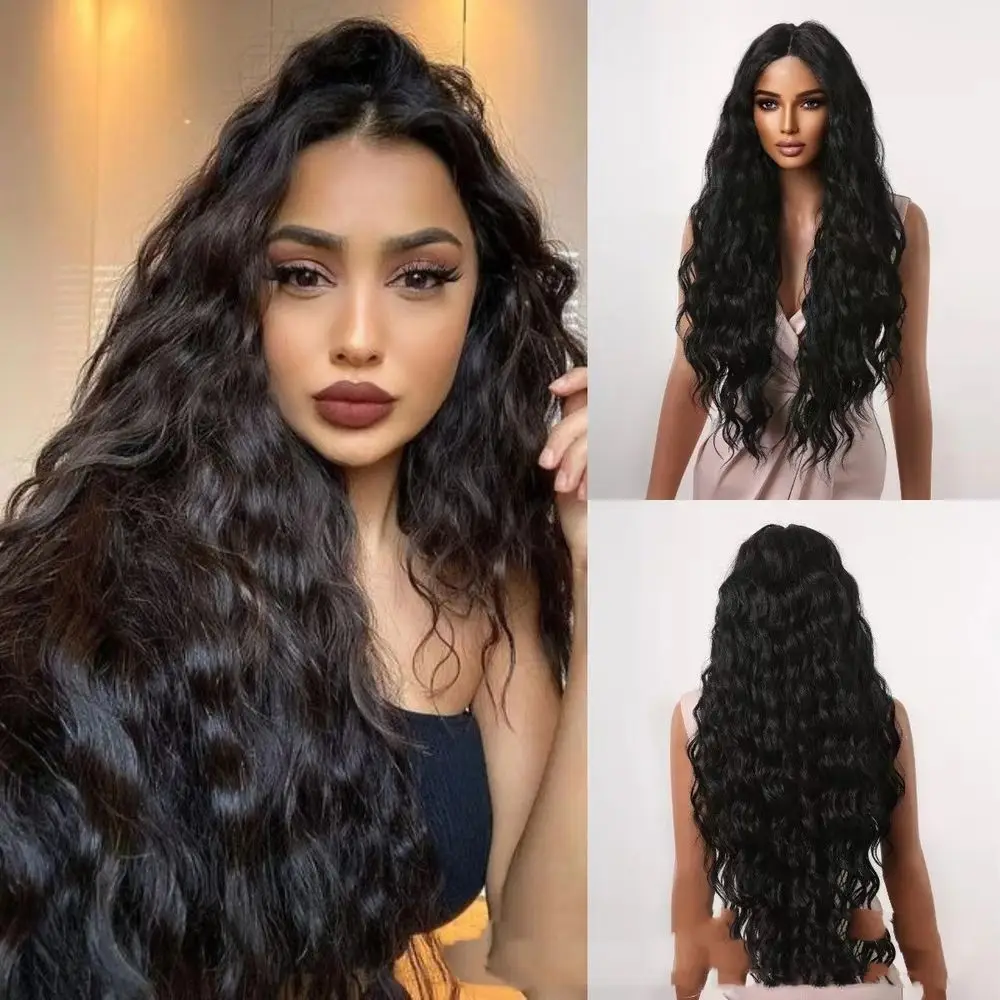 

Натуральные длинные черные свободные волнистые синтетические парики для черных женщин без клея
