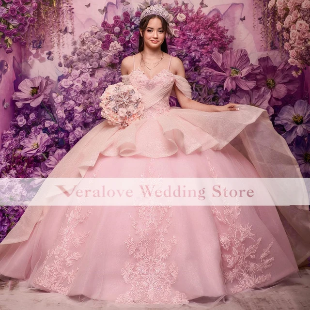 Vestidos De Noiva Da Princesa Cinderela, Vestido De Baile, Fora Do Ombro,  Flores 3D, Vestidos Rosa, 15 Anos, Novo Puffy, Vestido De Noiva - AliExpress