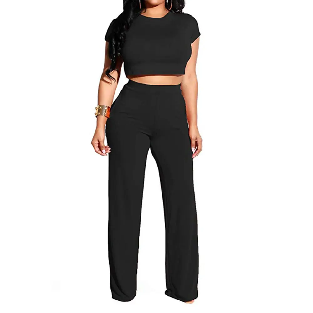 

Classic solid color sexy wide leg two-piece set for women