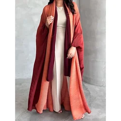 Miyake Pleated Women Cardigan Wraps Elegant Loose Miyake Gradient Pleated Turn-down Collar Bat Windbreak With Belt 55
