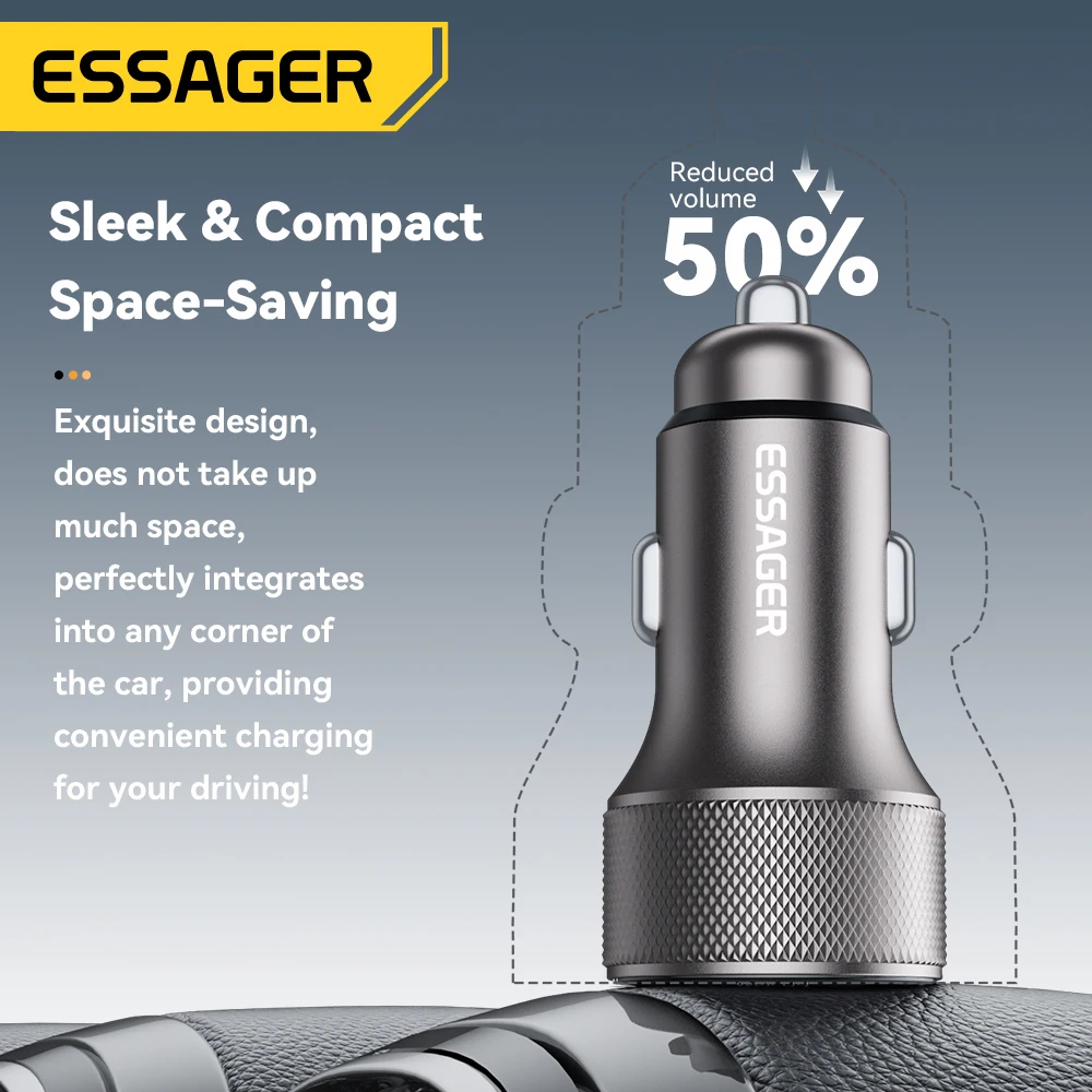 Essager USB C Car Charger 45W 2 Ports PD3.0 QC3.0 Digital Display Car Phone Charger For iPhone 16 15 Xiaomi Huawei Samsung OPPO