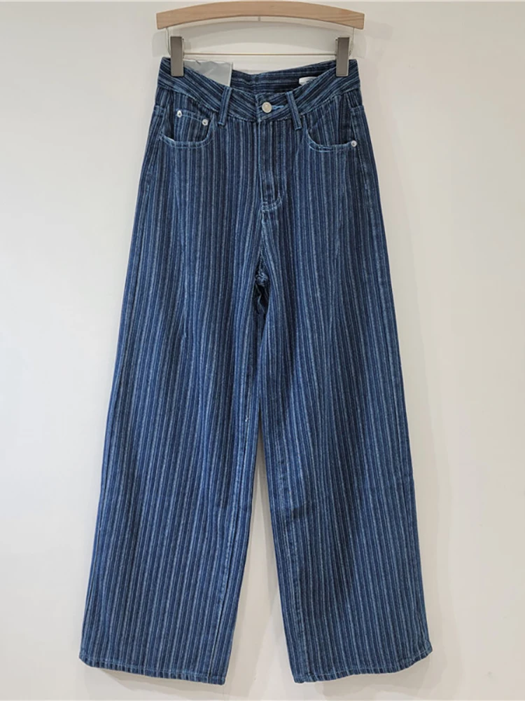 DEAT Women's Jeans High Waist Washed Striped Loose Straight Wide Leg Vintage Causal Denim Pants 2025 Spring New Fashion 29L8450 3