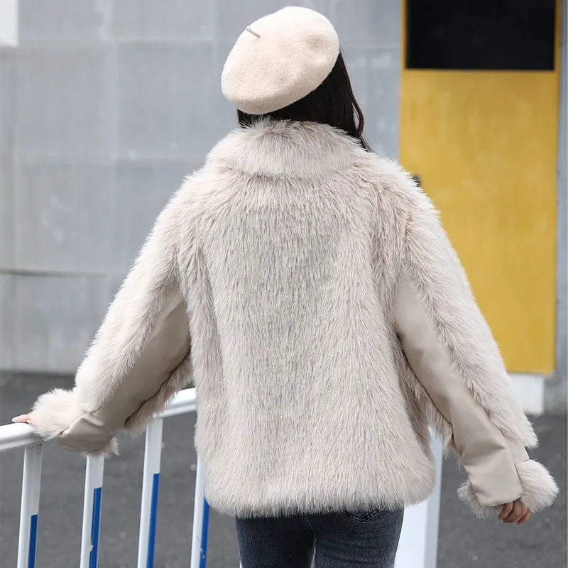 2023 Autumn Winter New Women Hair Fashion Temperament Commuter Leisure Warm Loose Thick Short-length Imitation Fox Fur Coat
