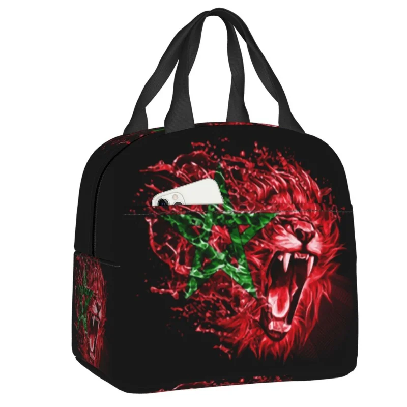 

Moroccan Flag Morocco Lion Thermalsulated Lunch Bag Women Portable Lunch Container for Outdoor Picnic Multifunction Food Box