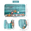 A57M-Beach Seashells Starfish Sand Bath Mat Holidays Summer Bathroom Carpet Rug Non-Slip 3 Piece Toilet Mat Set Starfish Floor 3