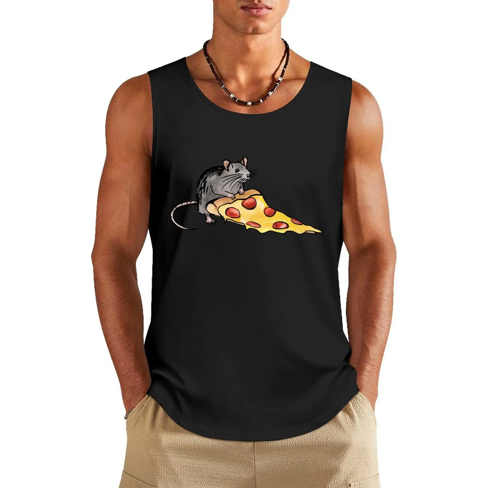 

Pizza Rat Tank Top anime top best selling products gym anime clothes