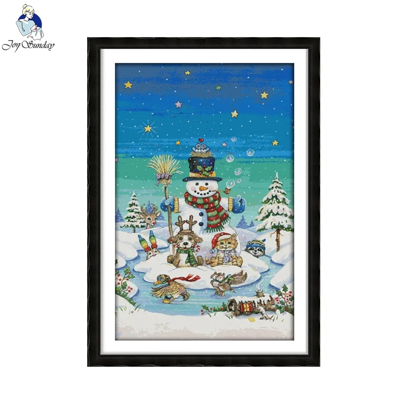 

Joy Sunday Cross Stitch Kits DMC Thread Snowman Pattern Aida Fabric 16CT 14CT 11CT Printed Canvas Art Crafts DIY Embroidery Kits