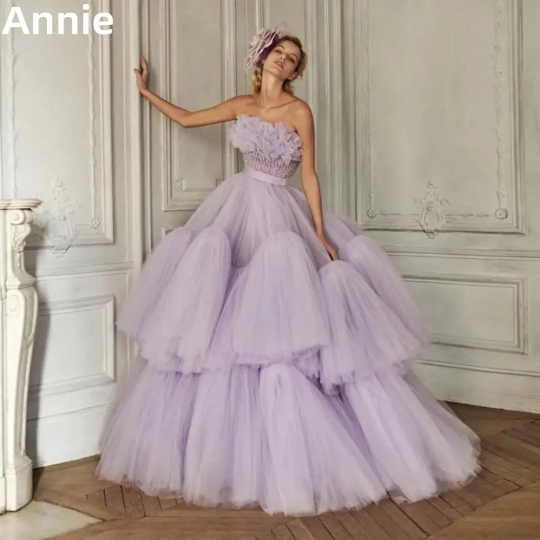 

Фиолетовое платье для выпускного вечера Annie, роскошное пушистое вечернее платье из тюля, свадебное вечернее платье для невесты, платье для выпускного вечера