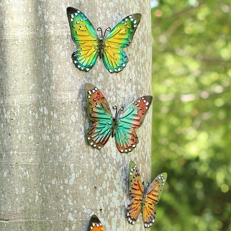 3D Metal Butterfly Decor For Outdoor Garden Decoration Animal Miniatures Statues Artwork Inspirational Sculpture Wall Decor