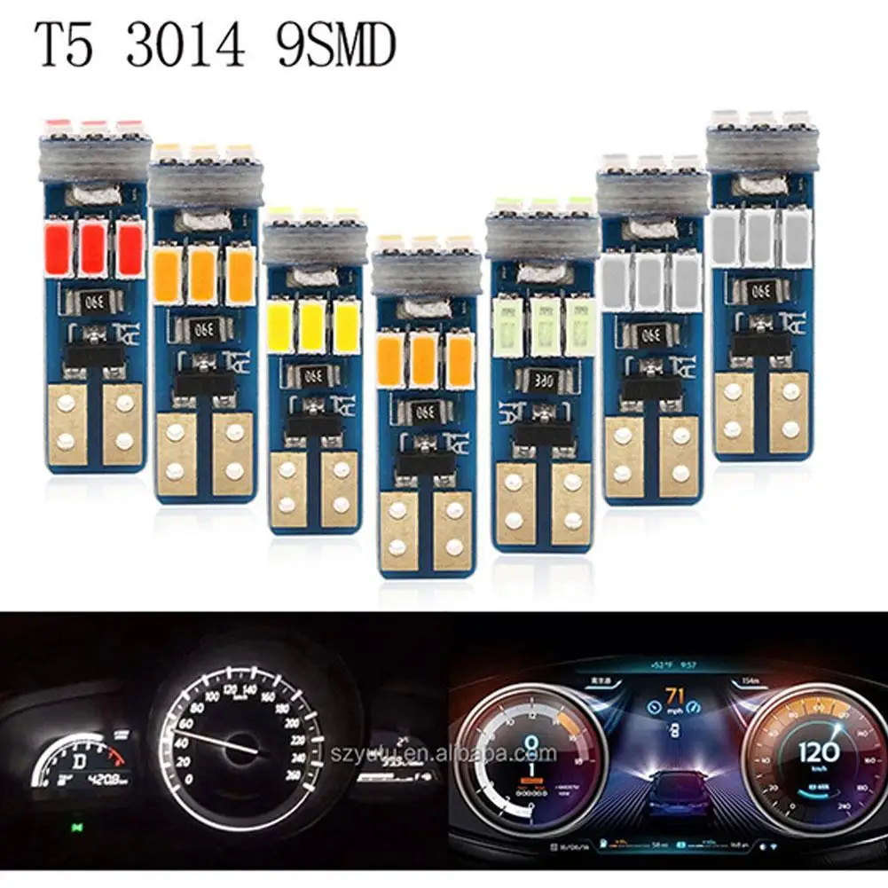 

Лампочка со спидометром T5 9smd, 1 лампочка для приборной панели, светодиодная лампочка W3W T5 73 74 17 27 для установки внутри автомобиля. Мотоцикл