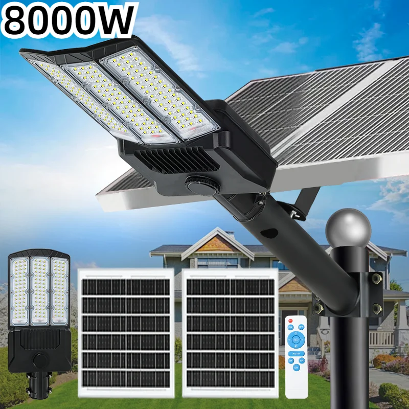 Luz Solar de 80000LM con 2 paneles solares, farola Solar para exteriores con Sensor de movimiento, lámpara de pared para jardín, luz de inundación Solar para estacionamiento