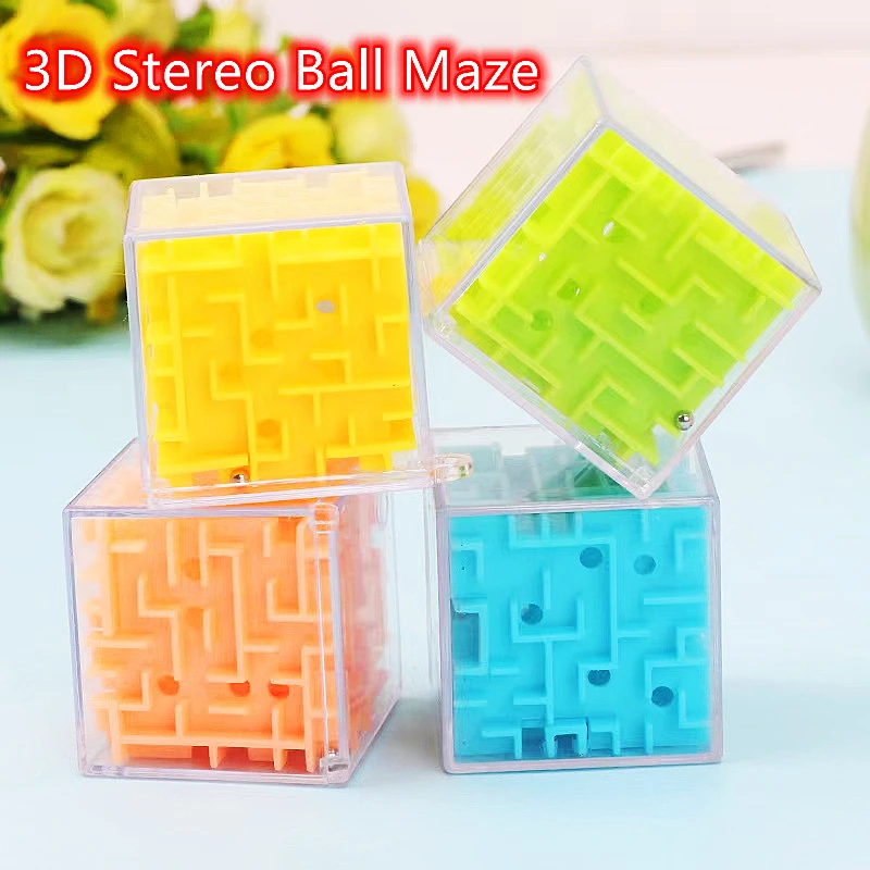 4X4cm 4PC Three-dimensional Square Transparent Rolling Beads Puzzle Maze Toy Kids Birthday Party Gift Pinata Filler Party Favors
