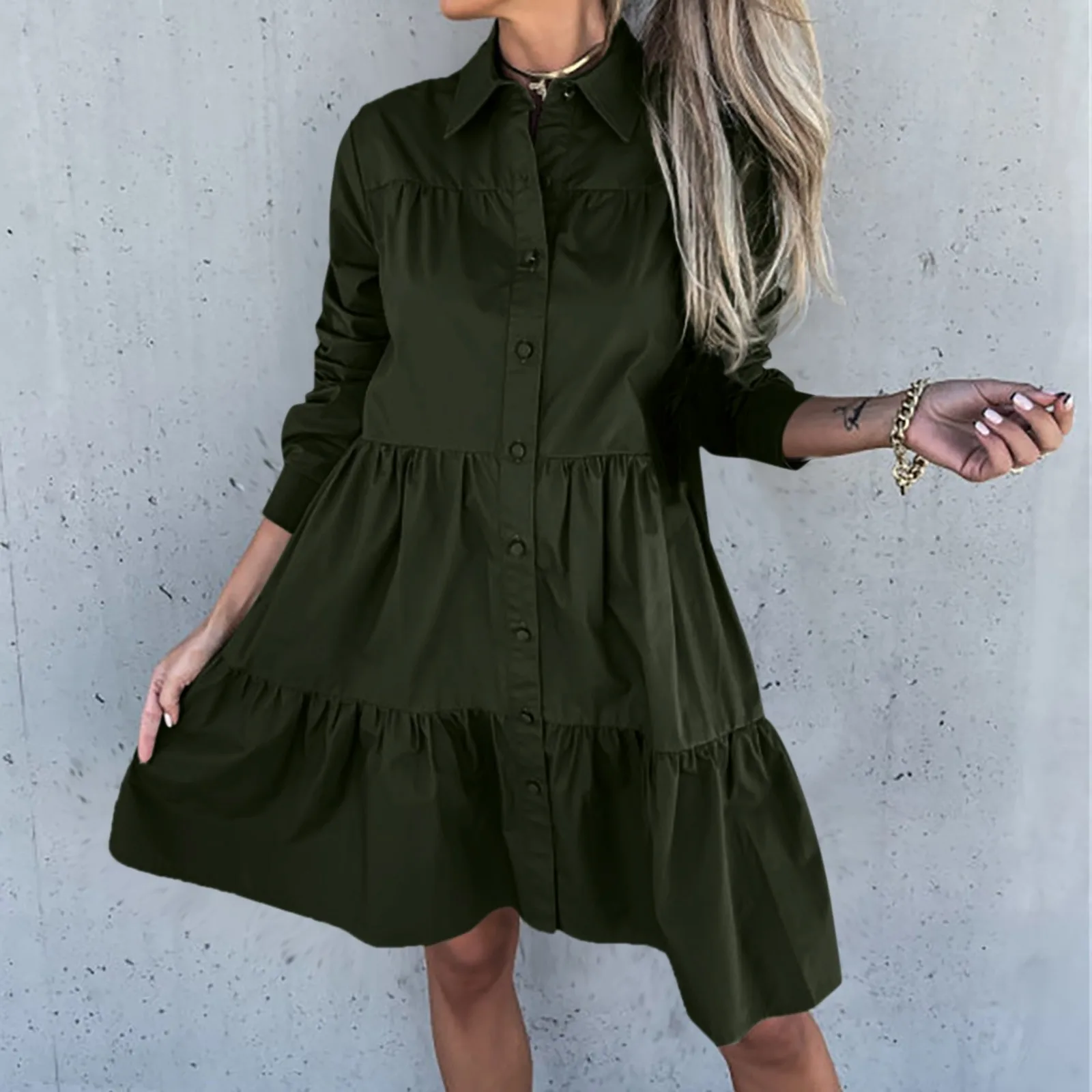 

Elegant Solid Color Shirt Dress Women Casual Long Sleeve Loose Fashion Ruffle A-line Dress Female 2023 Office Ladies Mini Dress
