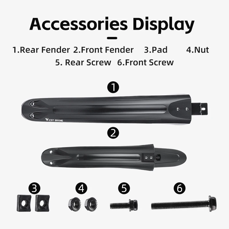 WEST BIKING MTB Bike Fender Widen Lengthen Bicycle Mudguard 26"/27.5"/29" MTB Front Rear Quick Release Fender Bike Accessories