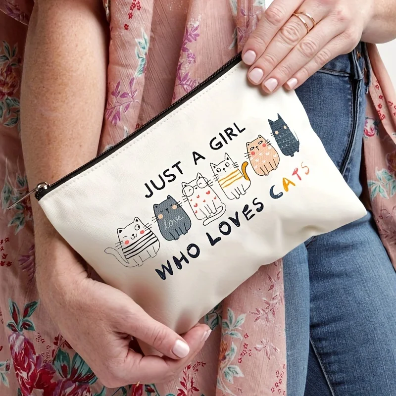 1pc Whimsical Cat Makeup Bag Compact Travel Cosmetic Case with Adorable Design, Durable Zipper Pouch and Portable Size 18x25cm 2