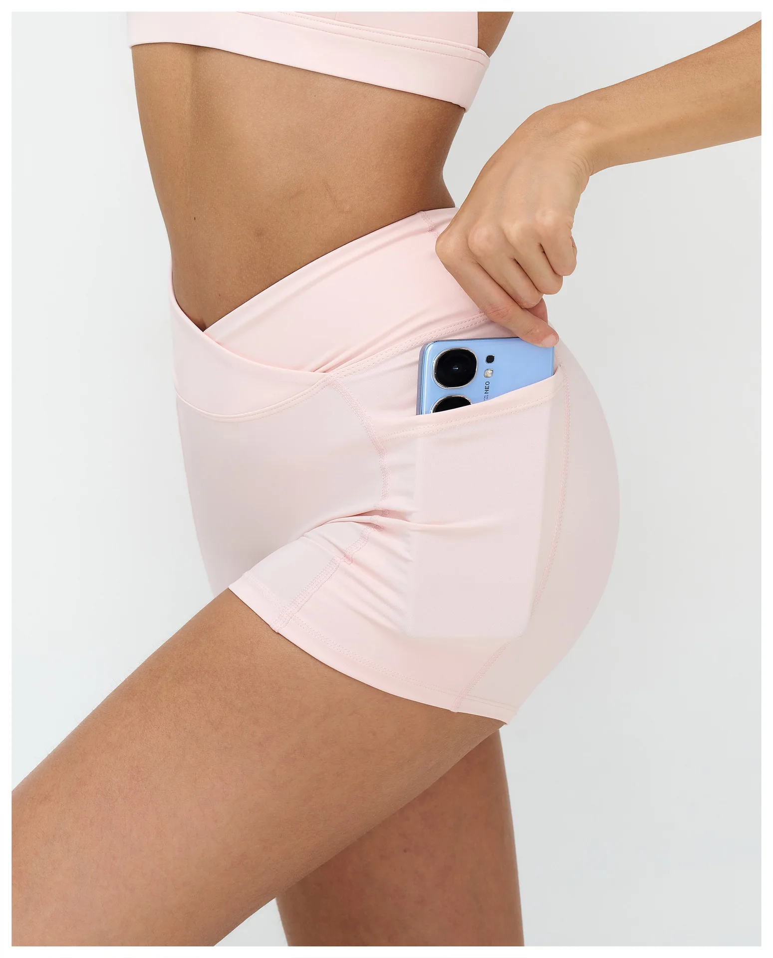 Legging Court Sport Femme Taille Haute avec Poches