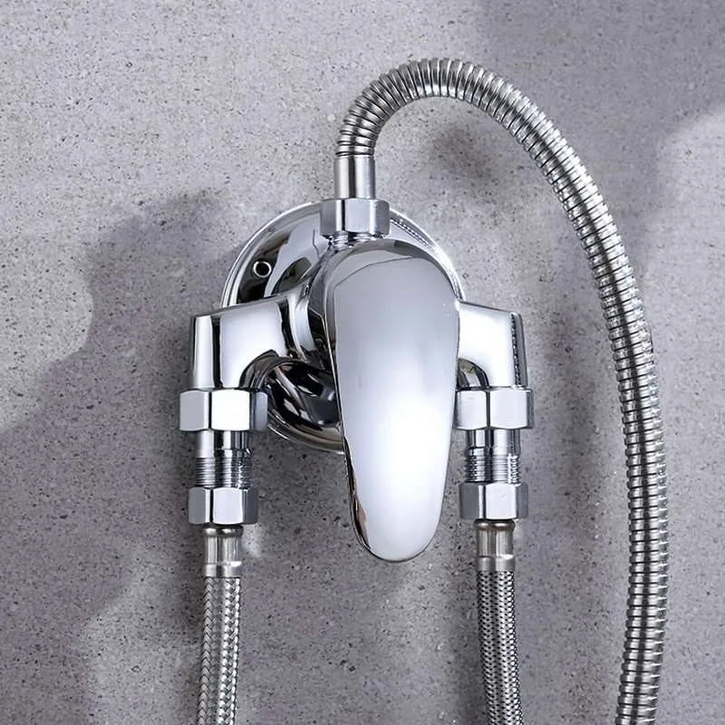 G1/2" Bathtub Shower Faucet Hot and Cold Water Mixing Valve Bathroom Set Countertop Mounted Chrome Plated Valve Bath Shower Set 4