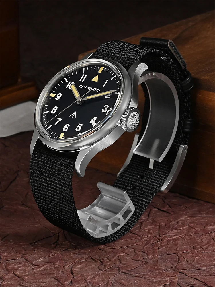 San Martin 38.5mm Sapphire Wristwatch Simple Pilot Military Field Automatic Mens Watch NH35 Luminous Reloj 10Bar SN0105NB-1