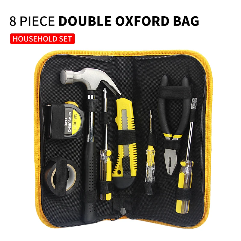8Pcs Oxford Bag Home Tool Box Test Pencil Tape Measure Hammer Pliers Portable Tool Case