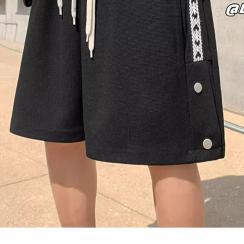 Men's Pants Shorts Waffle Summer Thin Tide Casual Knee Length Large Size Loose Straight Webbing Buttons Sweatpant Shorts for Men