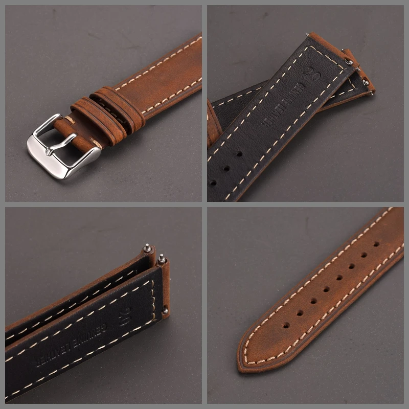 Eache Pulseira de Relógio de Couro Genuíno 20 mm 22 mm Marrom Claro Marrom Escuro Fosco Retro Pulseira de Relógio com Liberação Rápida Barra Mola - Image 2