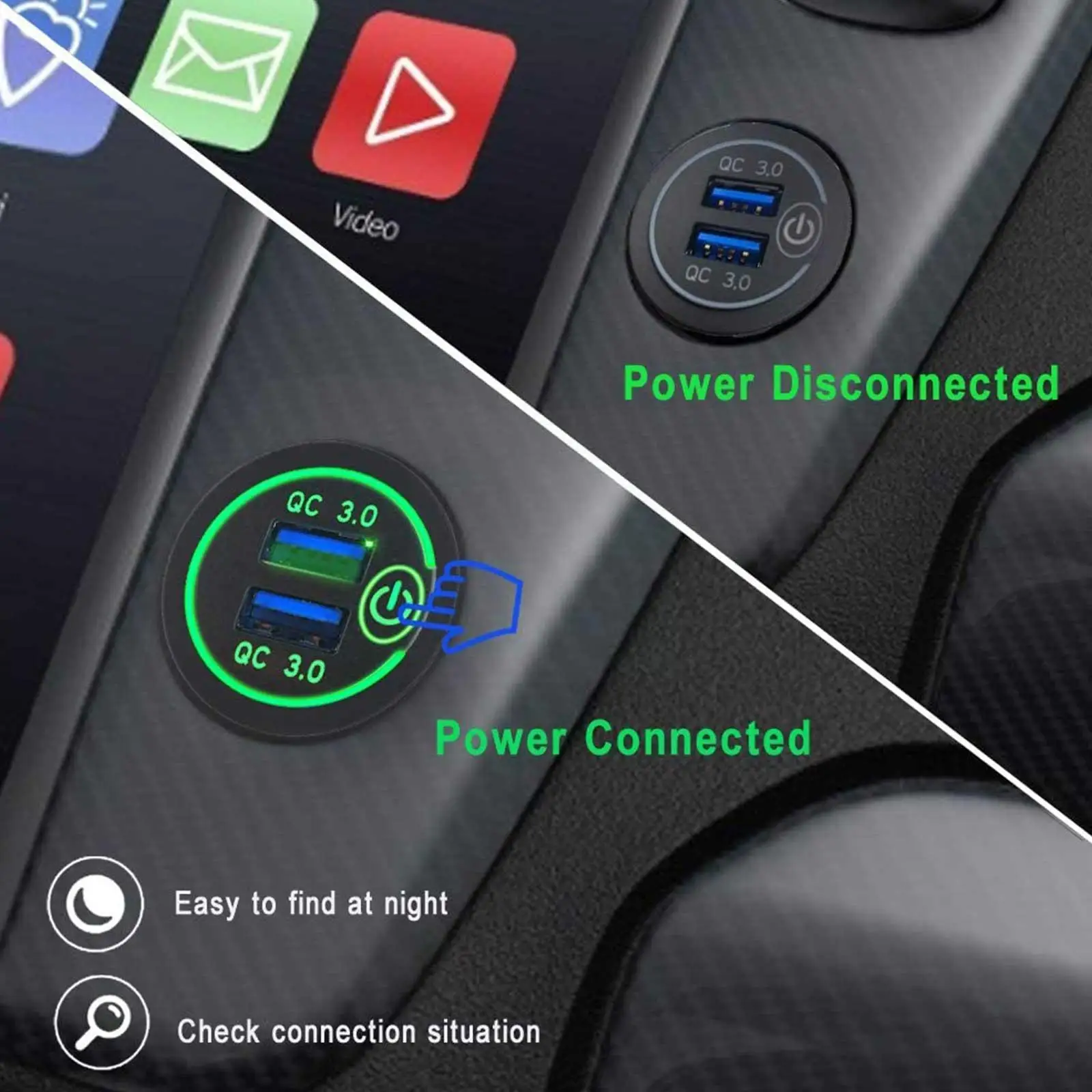 36W QC 3.0 ġ    ڵ Ʈ Ʈ  USB  , ȭ º ī޶ GPS DVR D1Z5