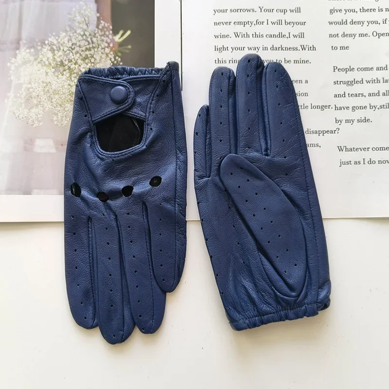 Damen-Fahrerhandschuhe aus Schaffell. Dünne, atmungsaktive, ungefütterte, farbige Lederhandschuhe. Sommer – Detail 19