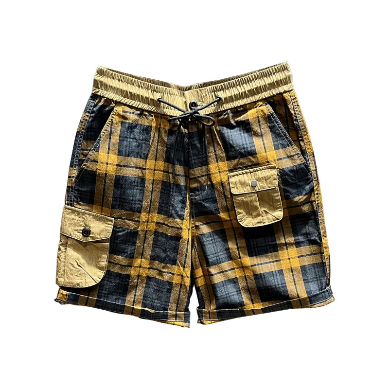 2024 New Summer Plaid Artistic Retro Japanese High Street Sports Casual Shorts Men's Loose Fashion Brand Shorts