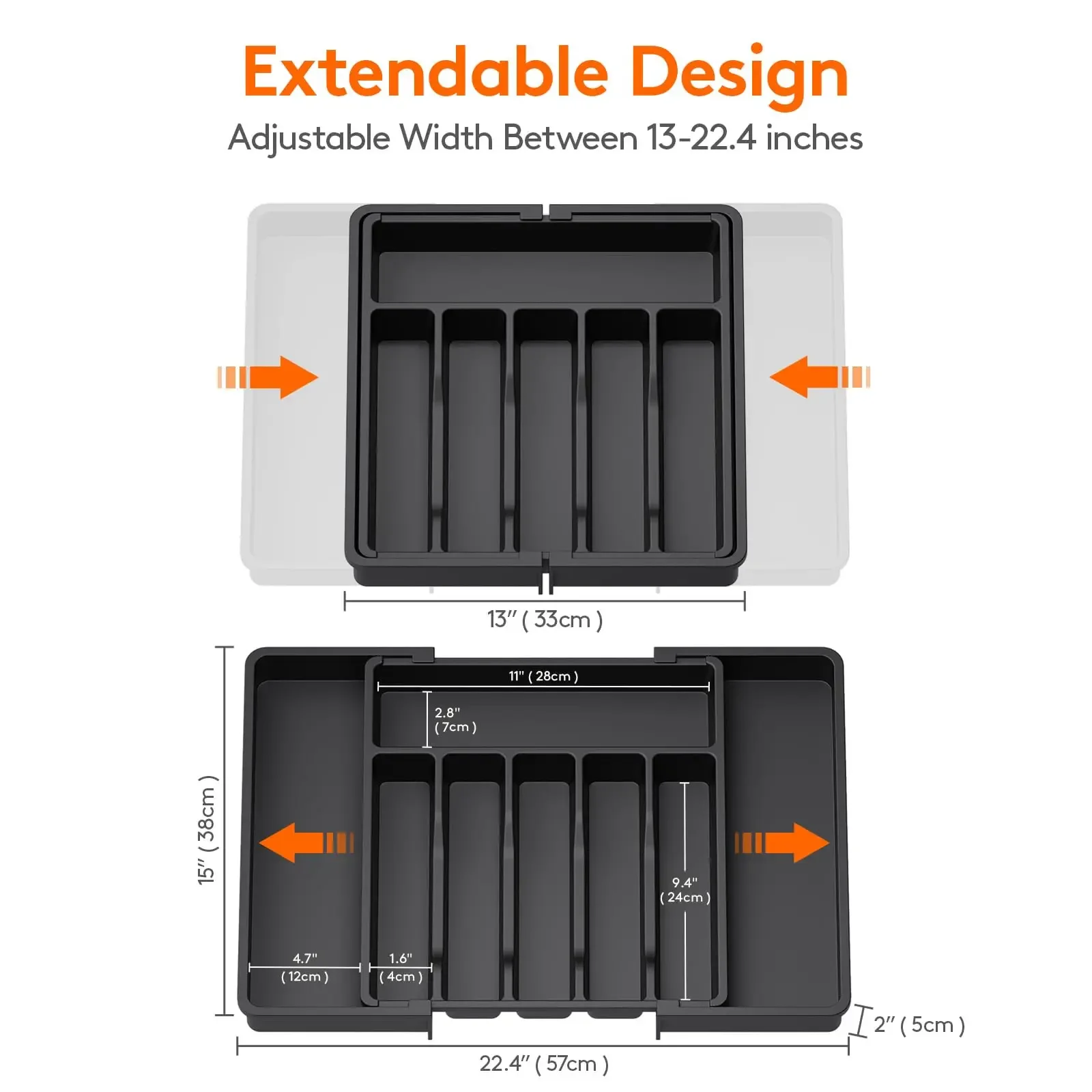 Adjustable Kitchen Storage Tray Plastic Multifunctional Drawer Organizer for Kitchen Counter Utensils