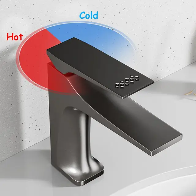 ก๊อกน้ำอ่างล้างหน้าทองเหลืองคุณภาพสูง สีเทา แบบผสมน้ำร้อนน้ำเย็น ก้านโยกเดี่ยว ติดตั้งบนเคาน์เตอร์ สำหรับห้องน้ำ 2