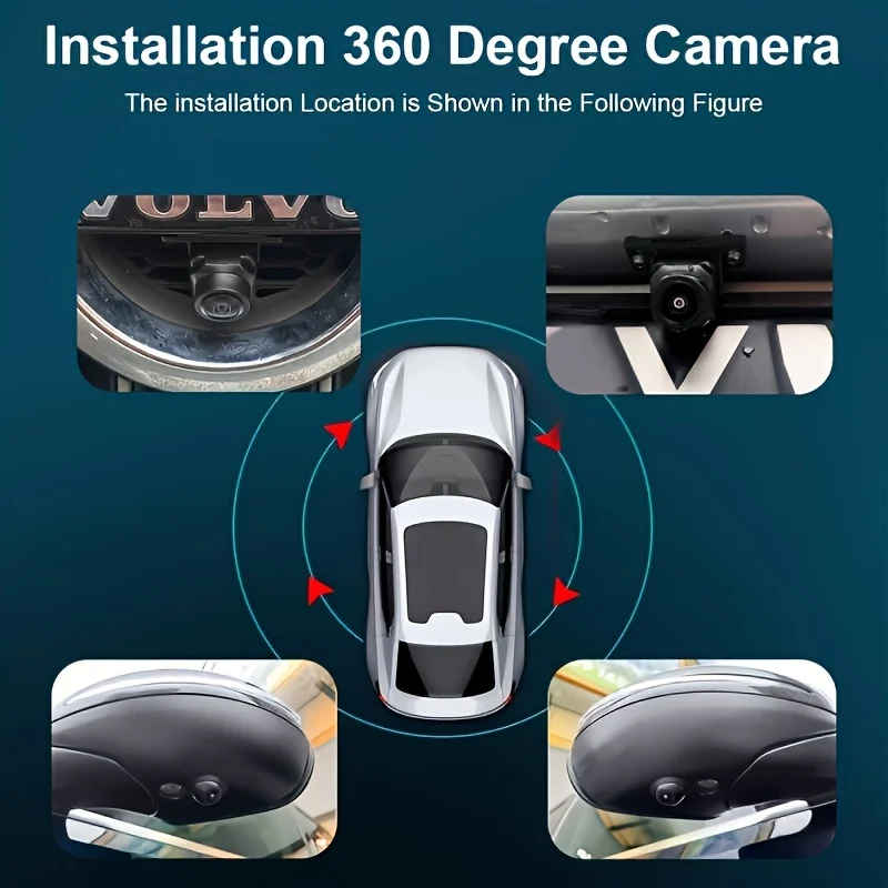 360도 파노라마 자동차 후방 카메라 야간 투시 풀 컬러 AHD1080P 전방+후방+좌측+우측 서라운드 뷰 (안드로이드 라디오용)