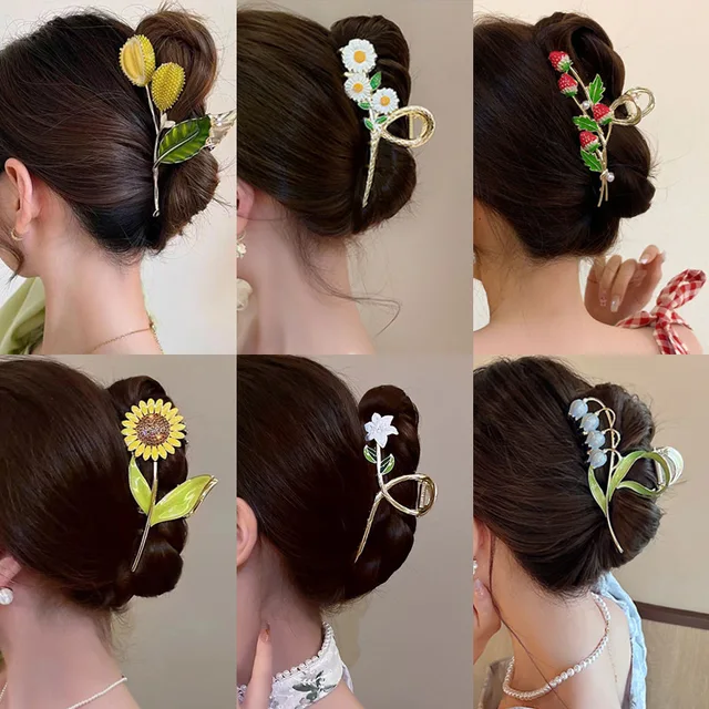 New Sweet Flower Durian Hair Claw Clip Ponytail Grab Hair Clips Shark Clip Woman Hairpins For Girl Hair Accessories Headdress 1