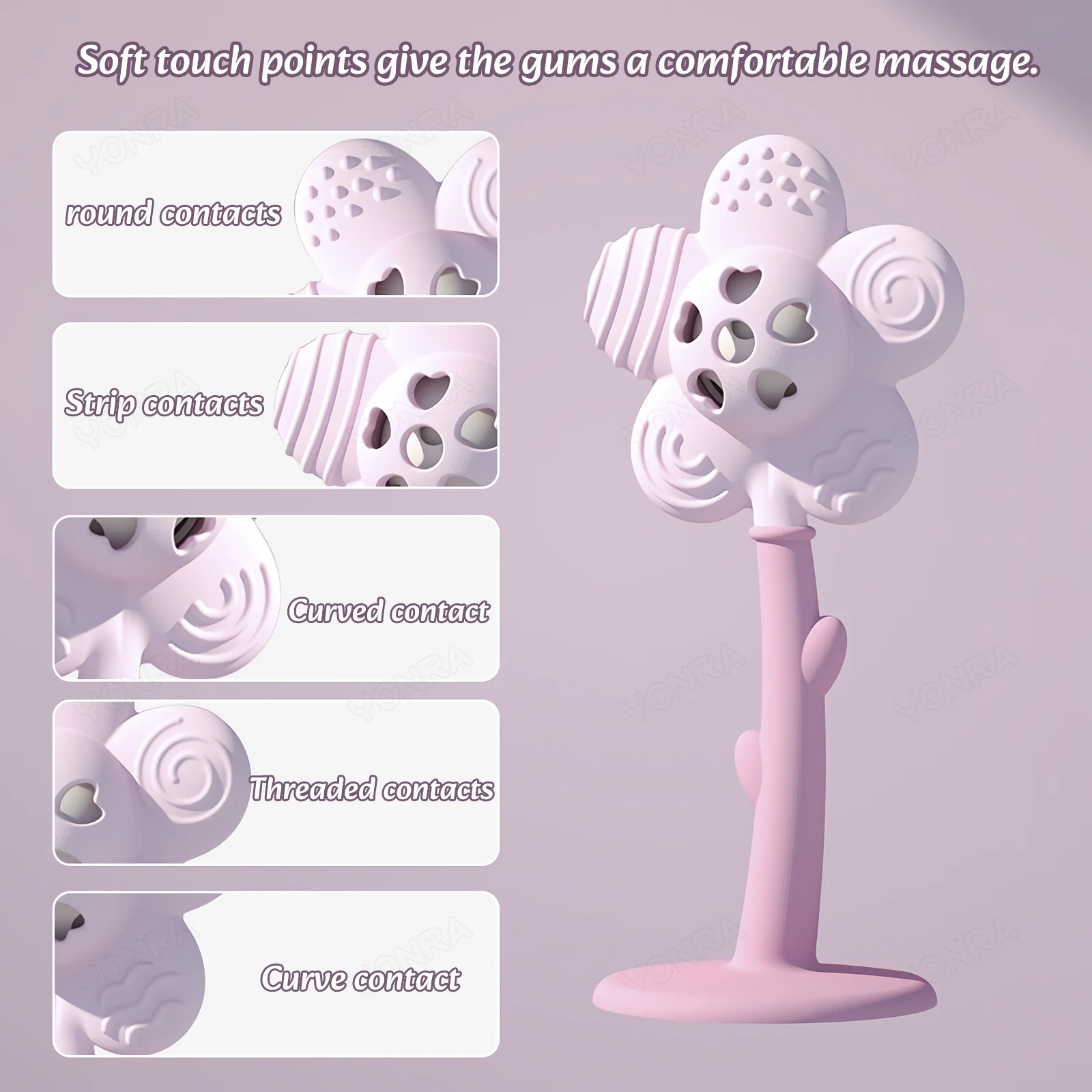 Flower Teether Rattle Bed Bell Silicone Newborn Baby Toys Easy to Clean BPA Free