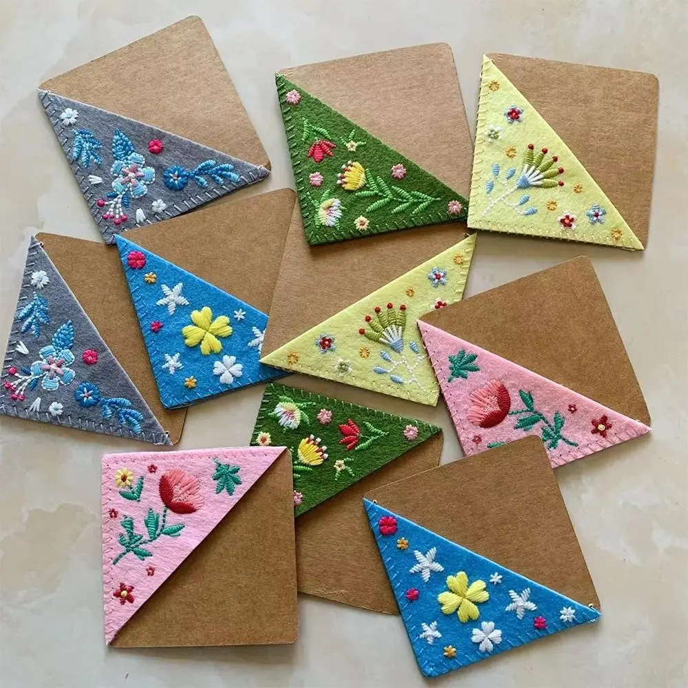 

lowers Embroidery Bookmarks Book Corner Protector for Friends Elegant Felt Flower Corner Paper Clip Stationery Students Gift