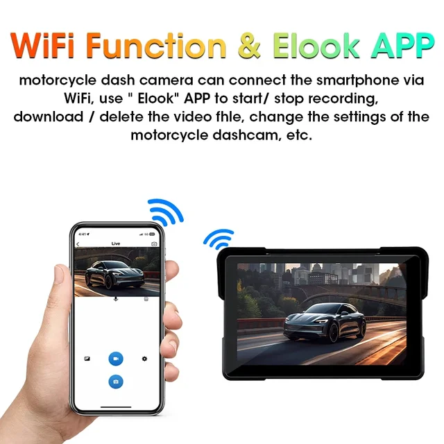 Jansite 5/7 inch Carplay Motorcycle DVR Navigation GPS Wireless CarPlay Android Auto IPX7 Display Screen Portable Moto Monitor