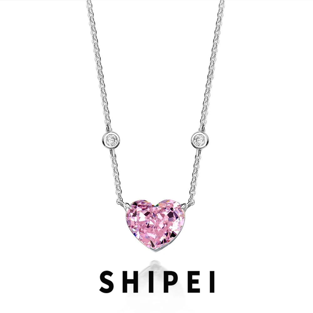 

SHIPEI Solid 925 Sterling Silver 10 CT Pink Sapphire Gemstone Women Necklace Fashion Love Heart Pendant Fine Jewelry Wholesale