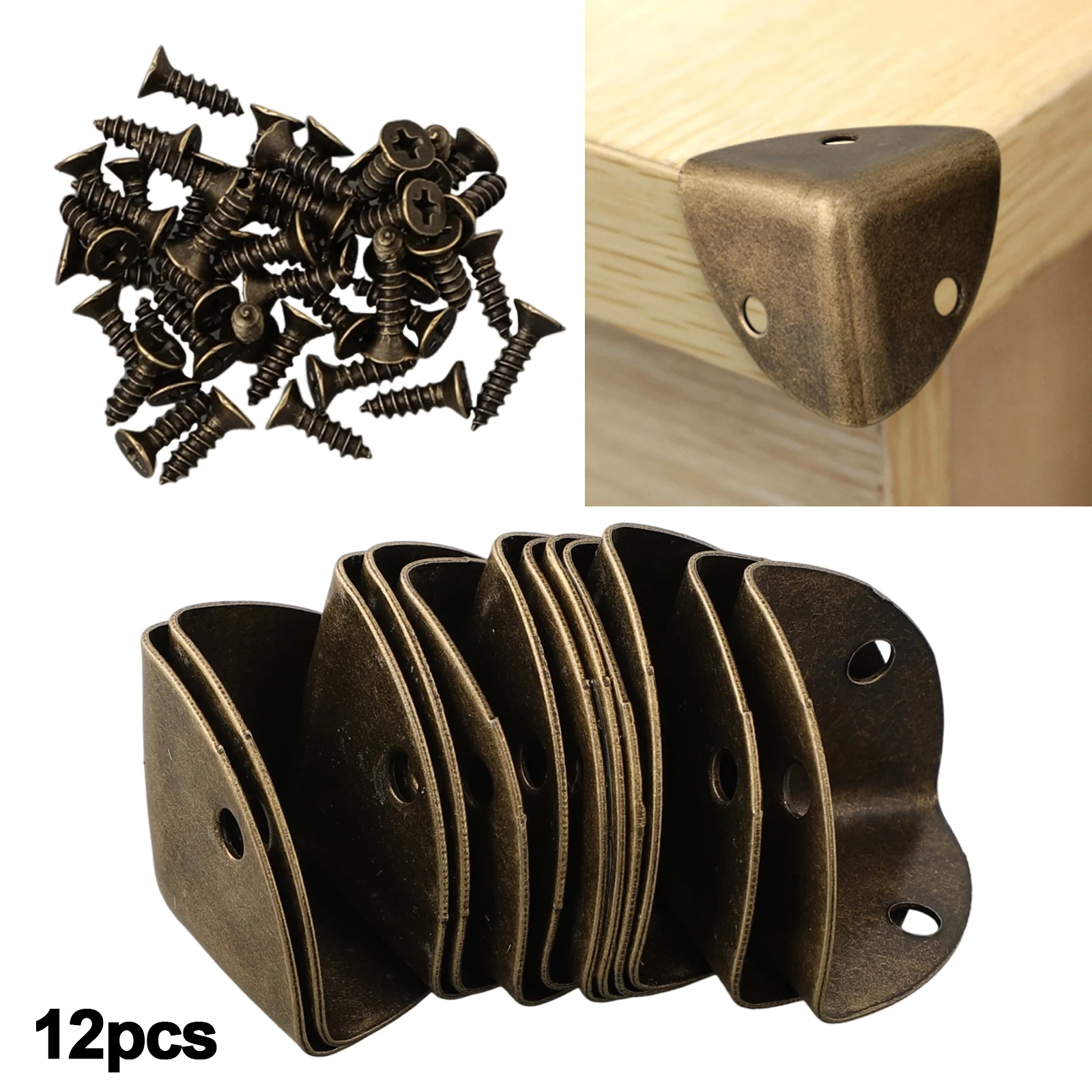 Description Picture 2 of item12Set Decorative Metal Jewelry Chest Gift Box Wooden Case Edge Corner Protector Retro Tin Wooden Box Packaging Corner With Screw