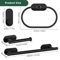 ชุดอุปกรณ์ห้องน้ำ  กาวตนเอง  สีดำด้าน  ชุดอุปกรณ์ห้องน้ำ  สแตนเลส  ตะขอเสื้อคลุม  ที่ใส่กระดาษชำระ  ฮาร์ดแวร์ 6