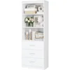 71" H White Bookshelf with Drawers, Bookshelf and Bookcase with 3-Tier Open Shelves, Tall Bookcase Tall Storage Cabinet for Home 1