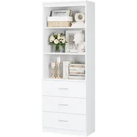 71" H White Bookshelf with Drawers, Bookshelf and Bookcase with 3-Tier Open Shelves, Tall Bookcase Tall Storage Cabinet for Home 1