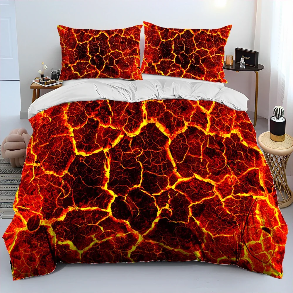 3D Volcano Lava Magma Comforter Bedding Set,Duvet Cover Bed Set Quilt Cover Pillowcase,King Queen Size Bedding Set Adult Child
