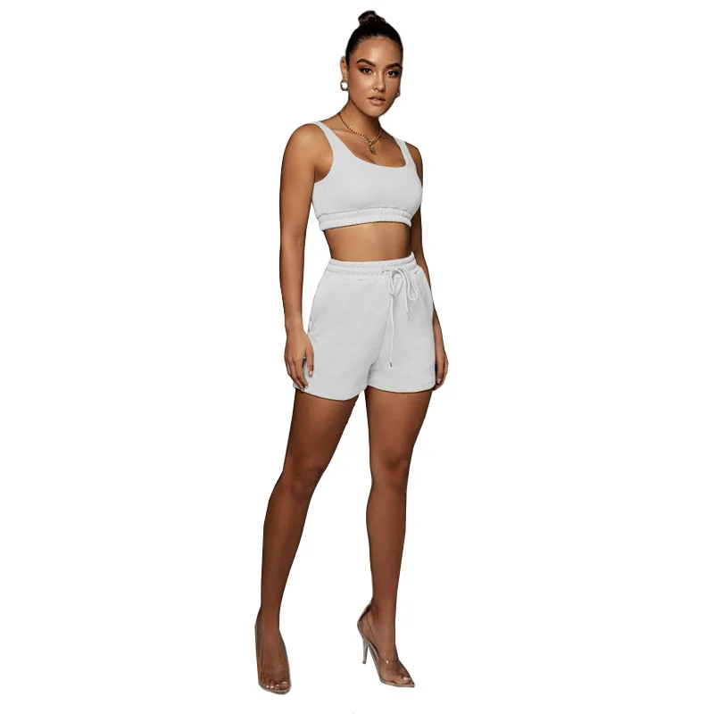 Summer Outfit Two Piece Short Pants Set Blank Biker Joggers Crop Tank Top Suits Wholesale Women Clothing Sleeveless 2 Piece Set