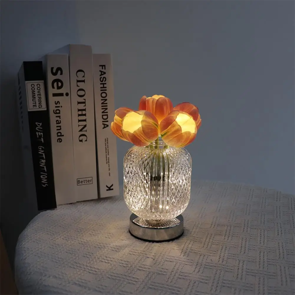 

1pcs 1.2w Led Simulation Tulip Night Light Rechargeable Artificial Flower Table Lamp Ornaments For Home Decor Drop Shipping
