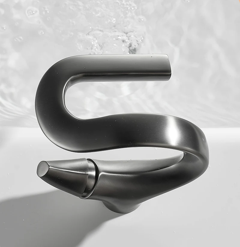 Description Picture 4 of itemBasin Faucet Brushed Gold Waterfall Faucet Black Brass Bathroom Faucet Bathroom Basin Faucet Mixer Tap Hot And Cold Sink Faucets