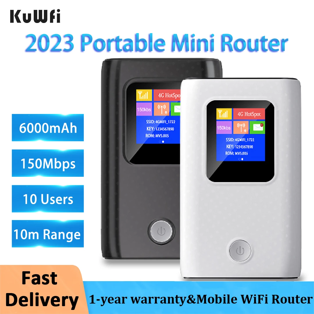Kuwfi-desbloquear 4g Lte Router 150mbps Wireless Wifi Modem Portátil Mini Hotspot Outdoor Pocket Wifi Repetidor de Slot para Cartão Sim 6000mah
