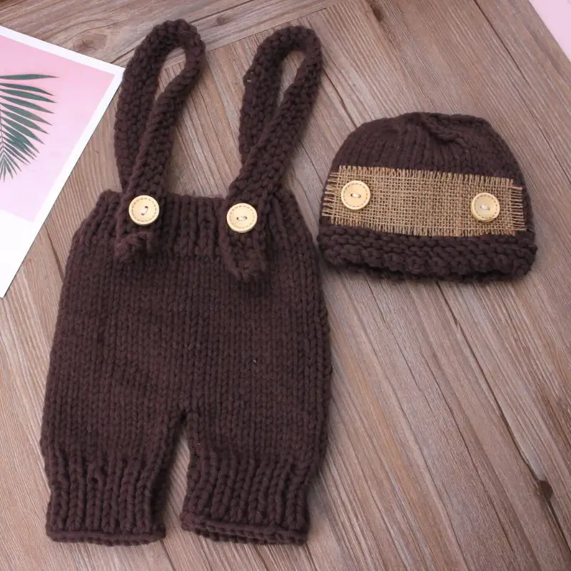 

New Baby knitted Hat Crochet Overalls Newborn Photography Background Props