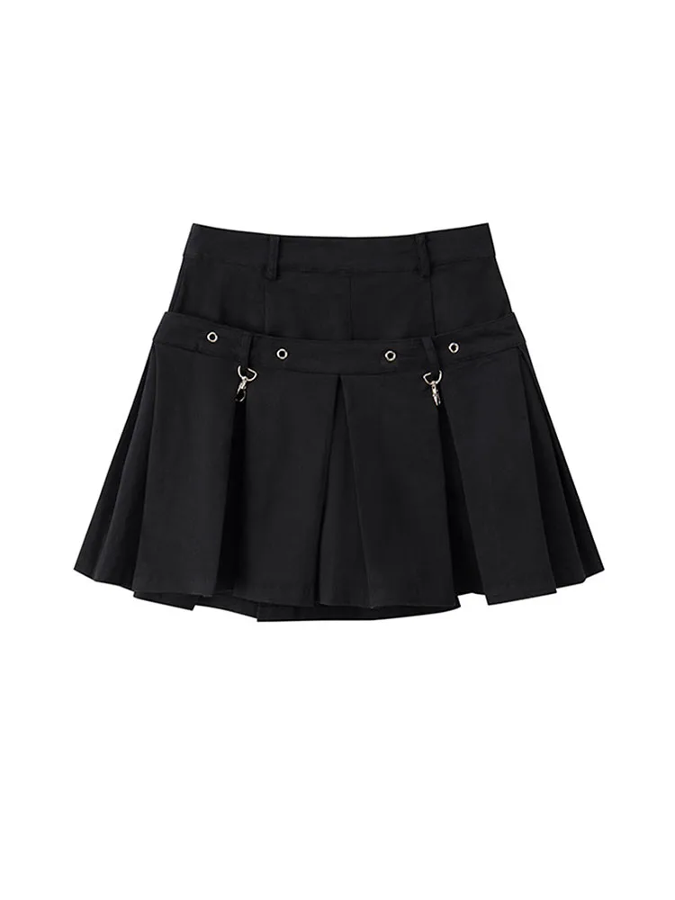 

Goth Dark Sexy Gothic Mini Skirts Black Grunge Punk Style Pleated High Waist Women Skirt With Rivet Patchwork Fashion Partywear